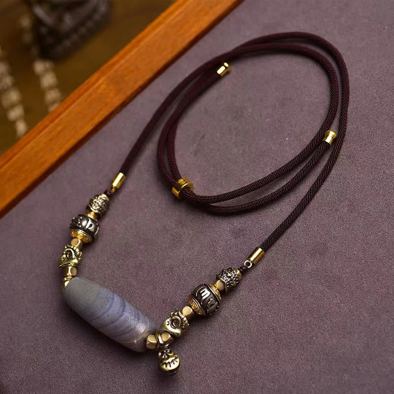 Ciondolo con collana di protezione Om Mani Padme Hum con Buddha Stones Tibet Dzi - Perlina Dzi - image 0