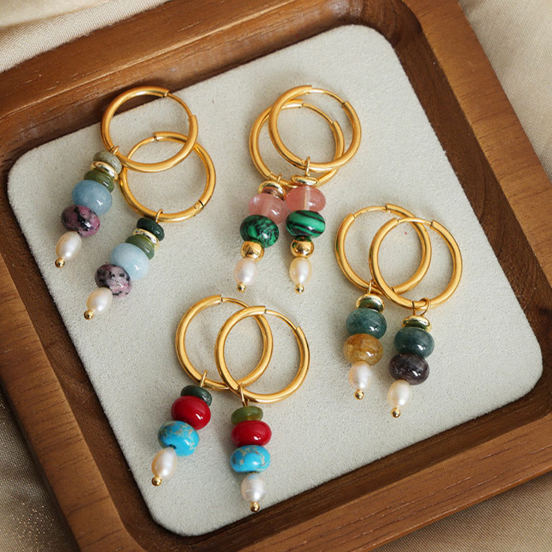 Orecchini in acciaio al titanio con perle di agata rossa naturale, design in pietra tibetana Marnyi di Buddha Stones