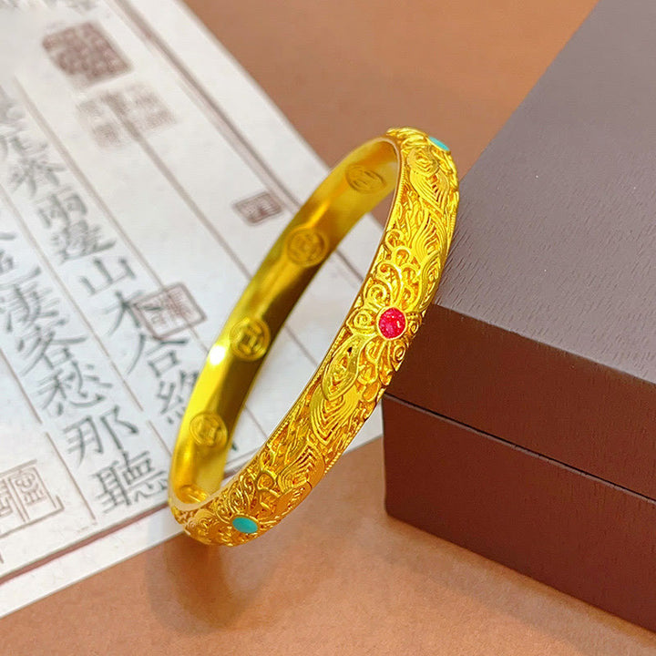 Braccialetto portafortuna con fiori e foglie in rame placcato oro Buddha Stones