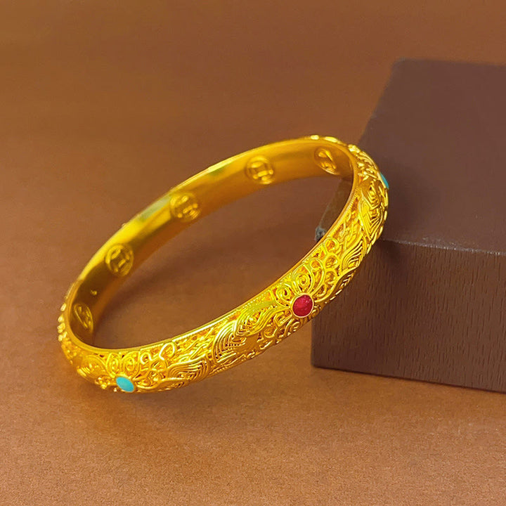 Braccialetto portafortuna con fiori e foglie in rame placcato oro Buddha Stones