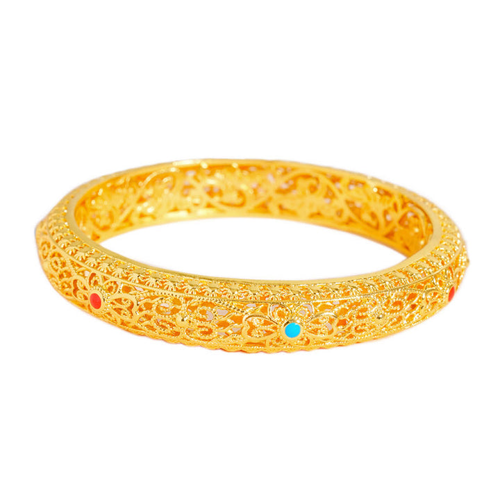 Braccialetto portafortuna con motivo a vite e fiori in rame placcato oro Buddha Stones, 2,44 pollici (62 mm)