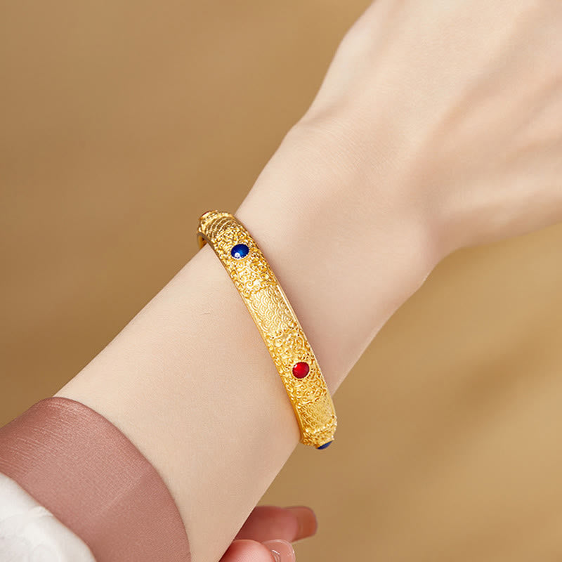 Bracciale rigido di protezione Buddha Stones in argento sterling 925 con nuvole di buon auspicio dorate, design cavo, 56 mm - image 3