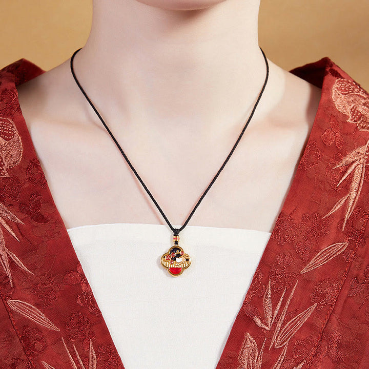 Collana con ciondolo a forma di quadrifoglio con fiore di prugna in argento sterling 925, motivo: Buddha Stones - image 6