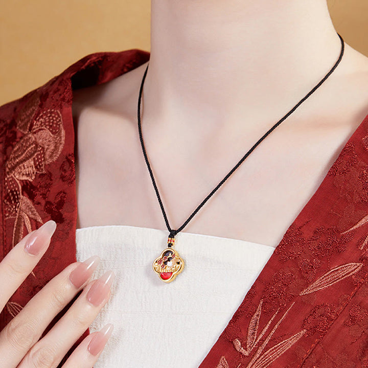 Collana con ciondolo a forma di quadrifoglio con fiore di prugna in argento sterling 925, motivo: Buddha Stones - image 7