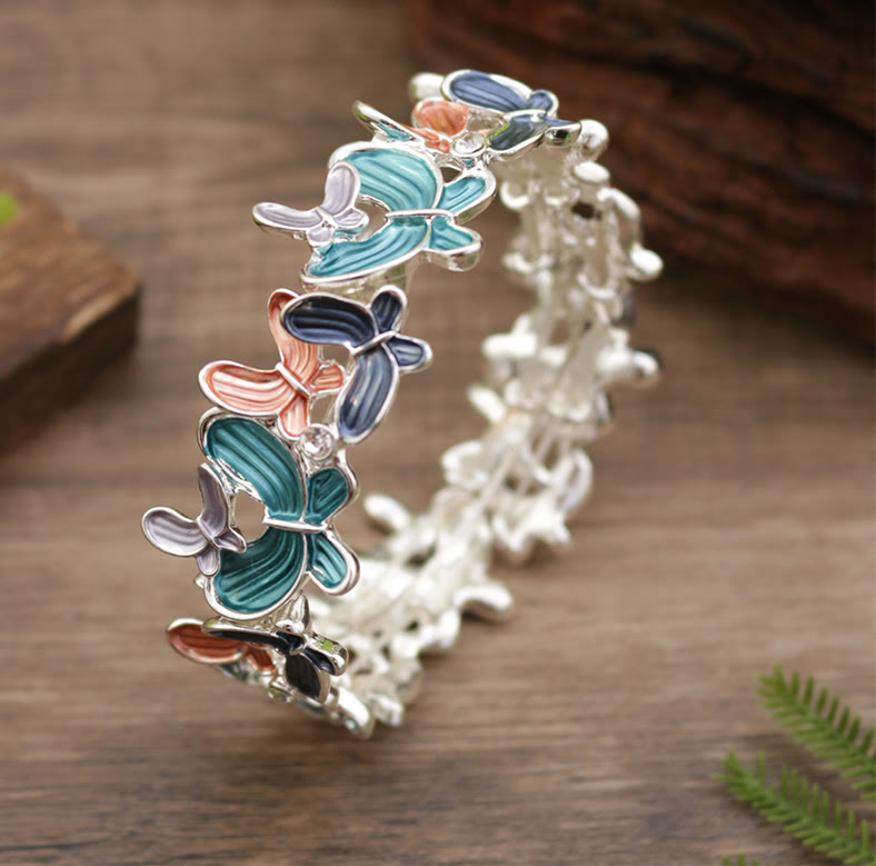 Bracciale elastico in lega con farfalla colorata Buddha Stones