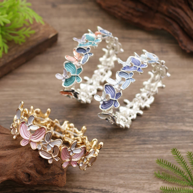 Bracciale elastico in lega con farfalla colorata Buddha Stones