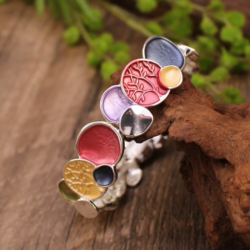 Bracciale elastico in lega di unità con motivo rotondo "L'albero della vita" Buddha Stones