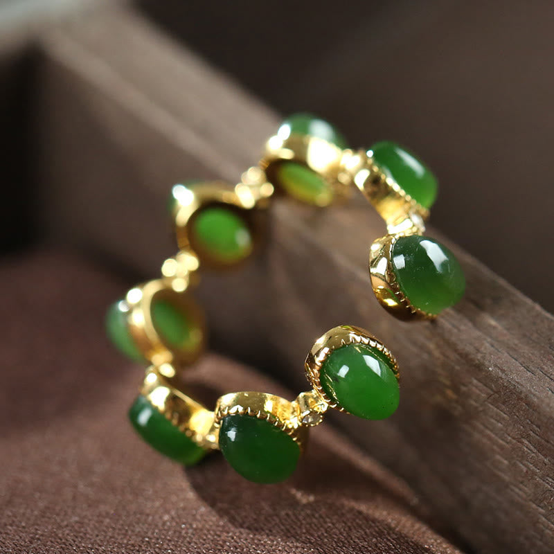 Anello regolabile con perle di giada ciano Hetian in argento sterling 925 Buddha Stones - image 2
