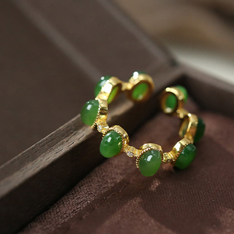Anello regolabile con perle di giada ciano Hetian in argento sterling 925 Buddha Stones - image 9