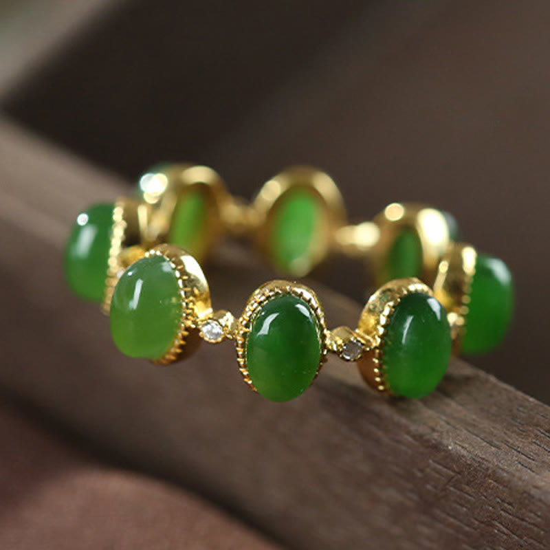 Anello regolabile con perle di giada ciano Hetian in argento sterling 925 Buddha Stones - image 1