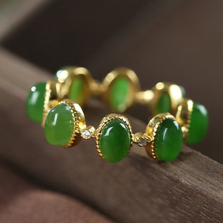 Anello regolabile con perle di giada ciano Hetian in argento sterling 925 Buddha Stones - image 1