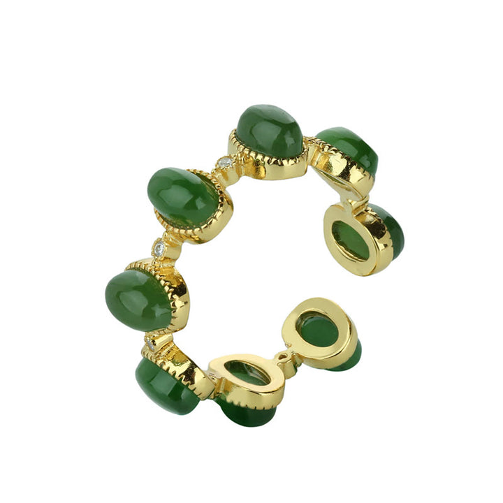Anello regolabile con perle di giada ciano Hetian in argento sterling 925 Buddha Stones - image 11