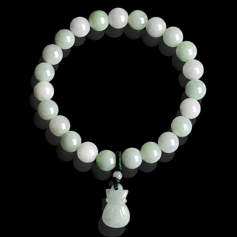 Braccialetto portafortuna con ciondolo a forma di sacco di soldi in giada naturale Buddha Stones