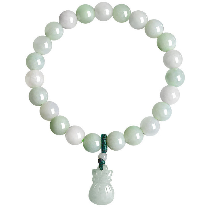 Braccialetto portafortuna con ciondolo a forma di sacco di soldi in giada naturale Buddha Stones