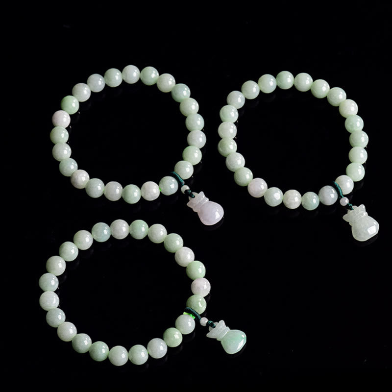Braccialetto portafortuna con ciondolo a forma di sacco di soldi in giada naturale Buddha Stones