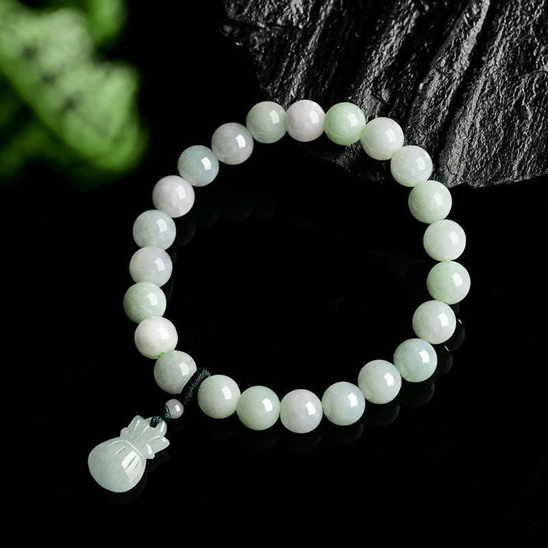 Braccialetto portafortuna con ciondolo a forma di sacco di soldi in giada naturale Buddha Stones