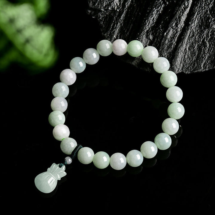 Braccialetto portafortuna con ciondolo a forma di sacco di soldi in giada naturale Buddha Stones