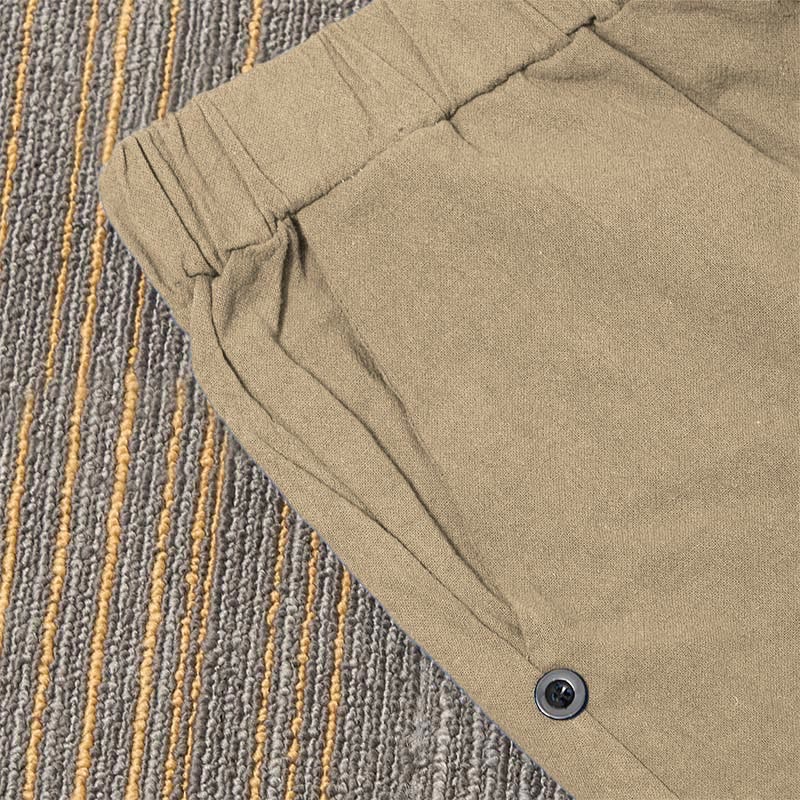 Pantaloni da donna in cotone e lino con tasche, modello Buddha Stones, casual, colore puro, con polsini e bottoni cavi - image 4