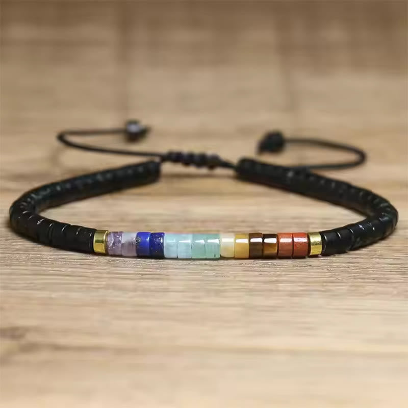 Bracciale con perline distanziatrici in onice nero e cristallo bianco naturale Buddha Stones