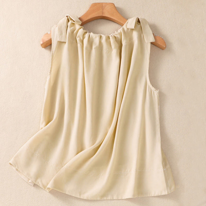 Canotta da donna in cotone con scollo a giro, senza maniche, tinta unita, con lacci, modello patchwork, Buddha Stones - LemonChiffon - US12, UK/AU16, EU44 (2XL) - image 8