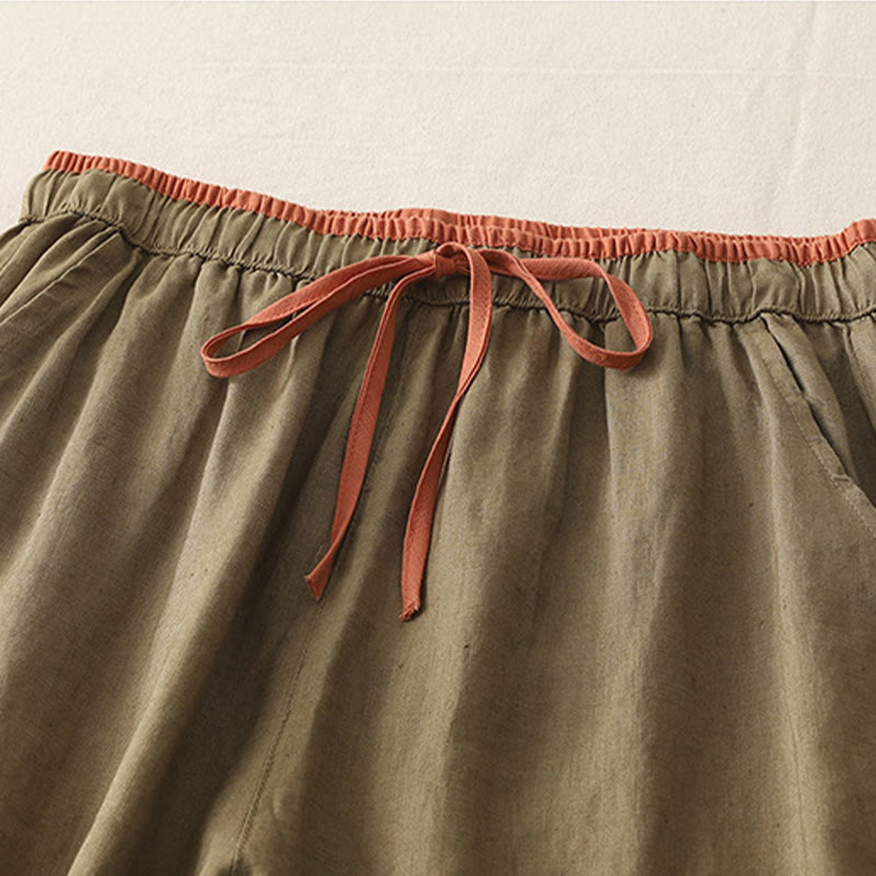 Pantaloni da donna a gamba larga con coulisse e tasche, modello casual color block con motivo Buddha Stones. - image 2
