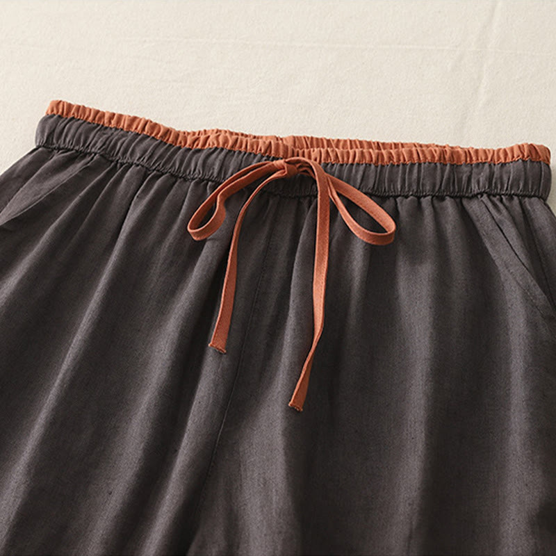 Pantaloni da donna a gamba larga con coulisse e tasche, modello casual color block con motivo Buddha Stones. - image 6