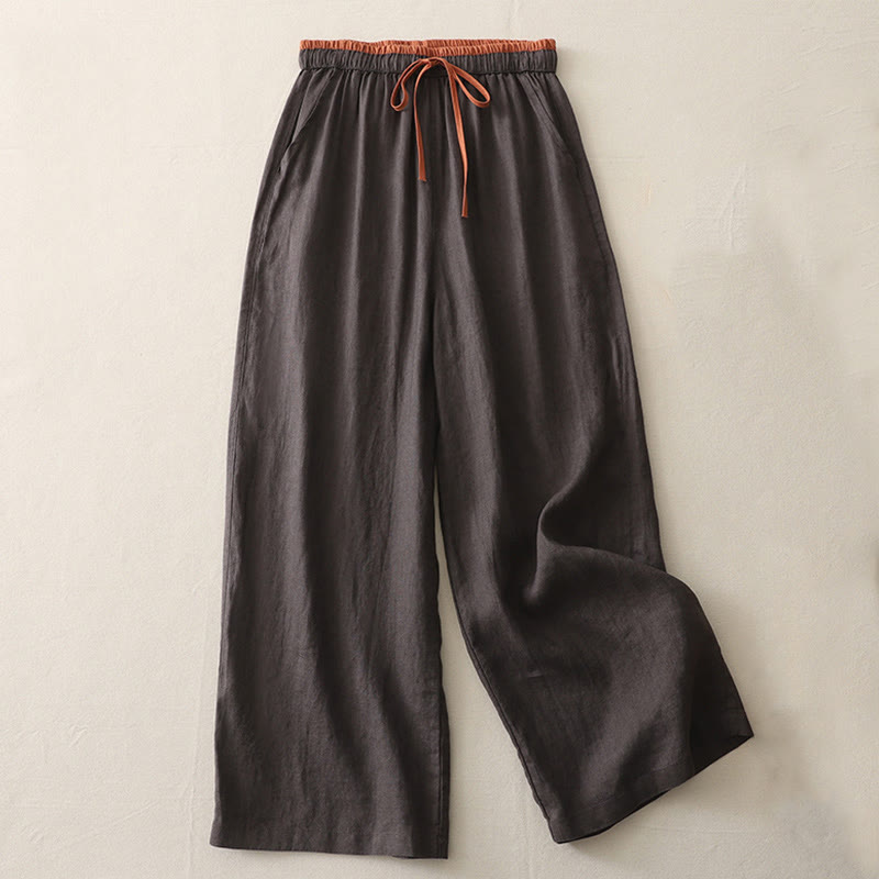 Pantaloni da donna a gamba larga con coulisse e tasche, modello casual color block con motivo Buddha Stones. - Marrone sella - US14, UK/AU18, EU46 (3XL) - image 5