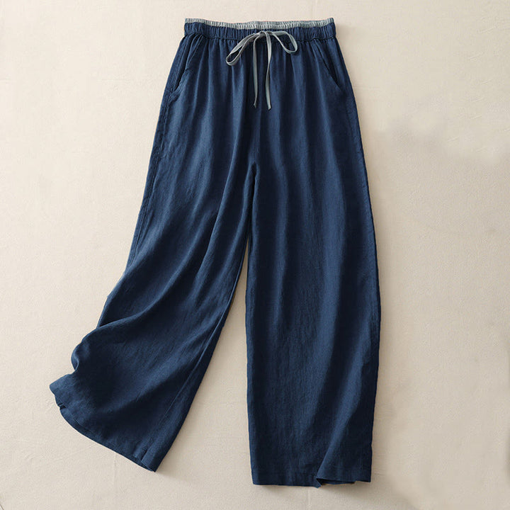 Pantaloni da donna a gamba larga con coulisse e tasche, modello casual color block con motivo Buddha Stones. - Blu medio - US14, UK/AU18, EU46 (3XL) - image 11