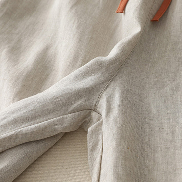 Pantaloni da donna a gamba larga con coulisse e tasche, modello casual color block con motivo Buddha Stones. - image 19