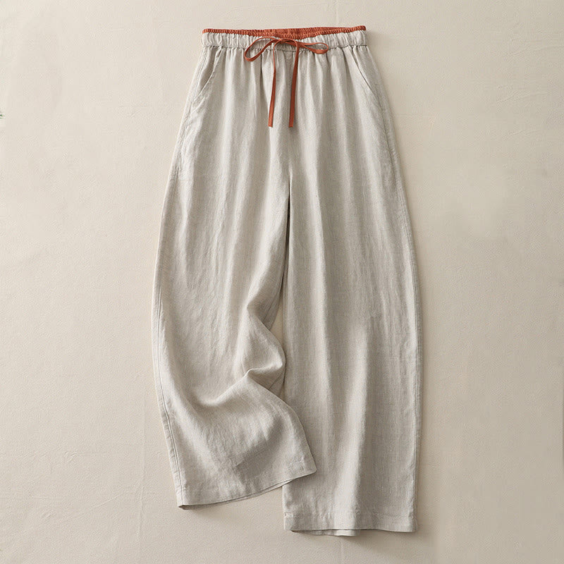 Pantaloni da donna a gamba larga con coulisse e tasche, modello casual color block con motivo Buddha Stones. - Beige - US14, UK/AU18, EU46 (3XL) - image 15