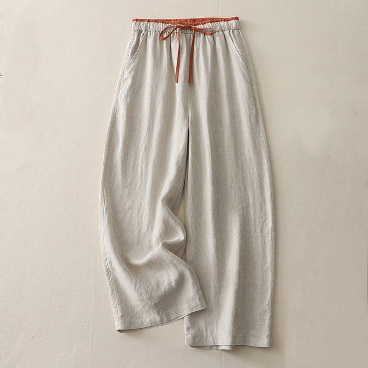 Pantaloni da donna a gamba larga con coulisse e tasche, modello casual color block con motivo Buddha Stones. - Beige - US14, UK/AU18, EU46 (3XL) - image 15
