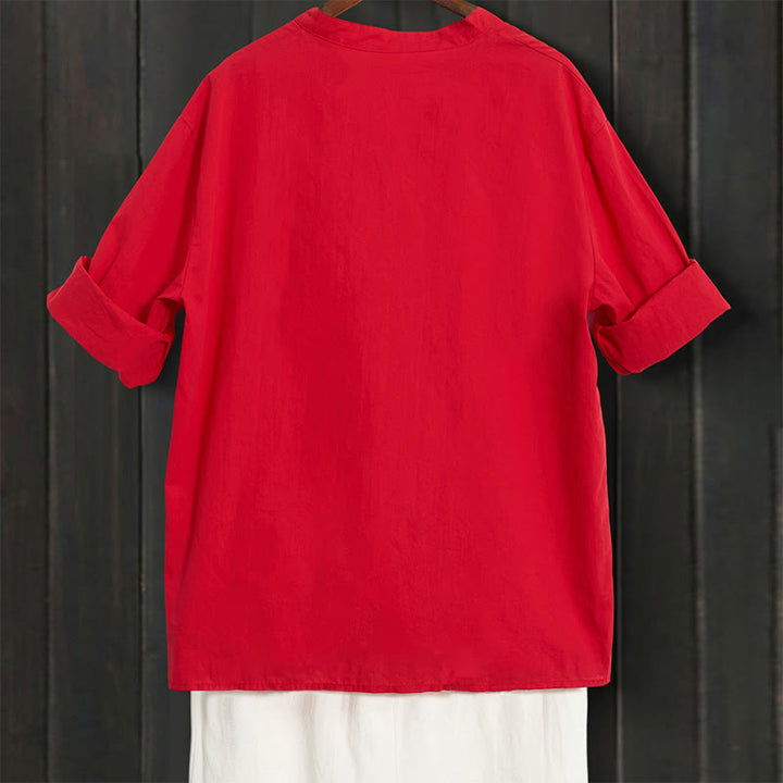 Camicia da donna in cotone e lino, a maniche corte, con colletto a punta e petto semplice, stile casual estivo Buddha Stones - image 13