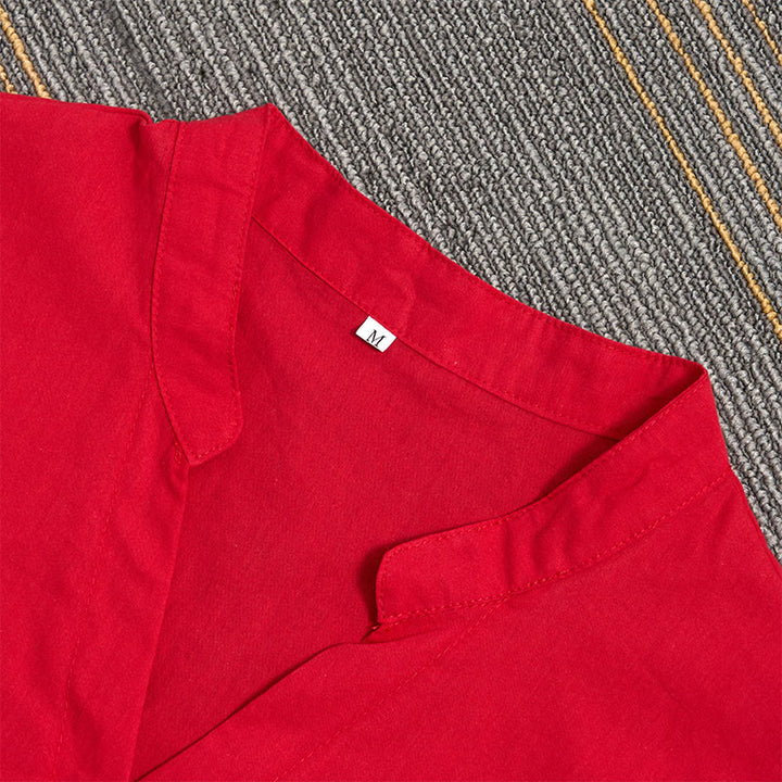 Camicia da donna in cotone e lino, a maniche corte, con colletto a punta e petto semplice, stile casual estivo Buddha Stones - image 14