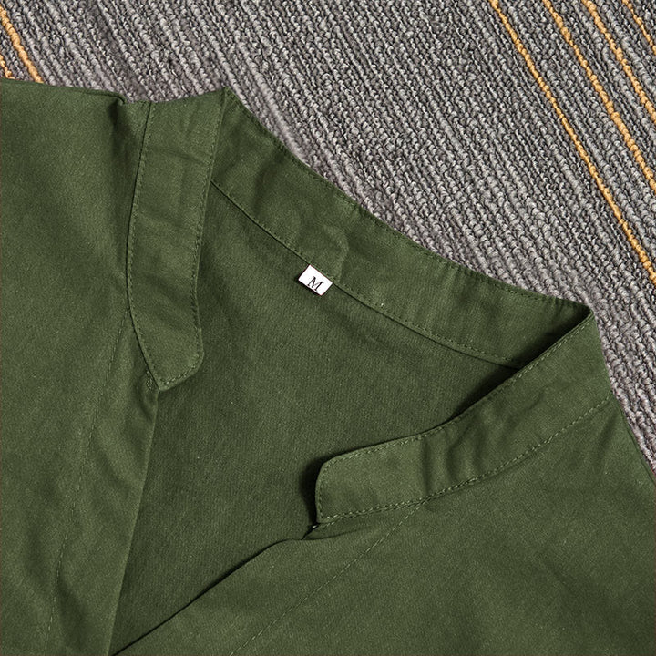 Camicia da donna in cotone e lino, a maniche corte, con colletto a punta e petto semplice, stile casual estivo Buddha Stones - image 20