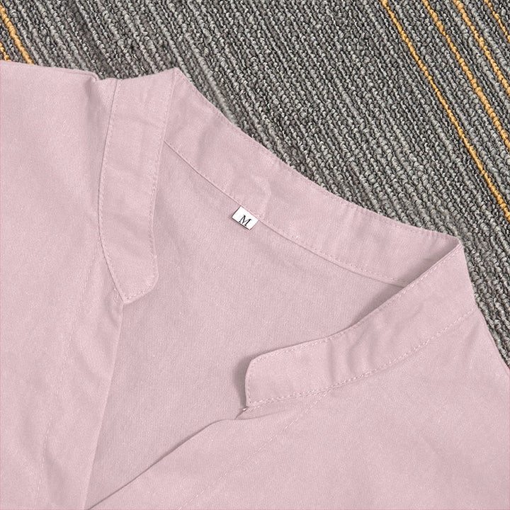 Camicia da donna in cotone e lino, a maniche corte, con colletto a punta e petto semplice, stile casual estivo Buddha Stones - image 38