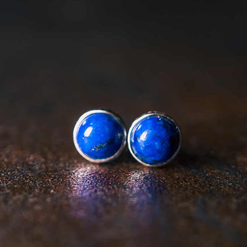 Orecchini vintage Buddha Stones in argento sterling 925 con lazurite e lapislazzuli - Lazurite (misura orecchino: 7 mm) - image 0