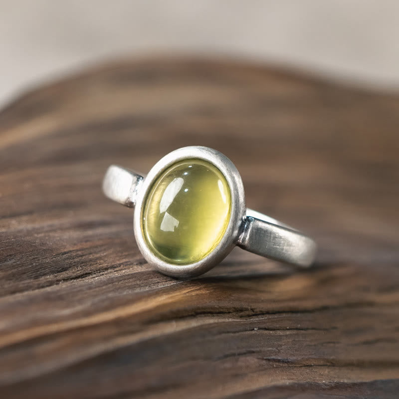 Anello della felicità regolabile in argento sterling 925 con citrino prehnite naturale Buddha Stones - image 1