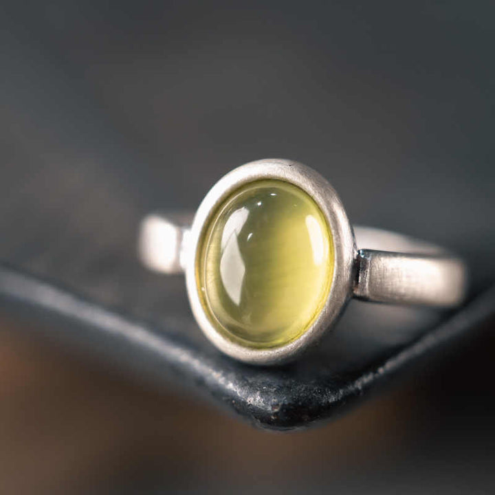 Anello della felicità regolabile in argento sterling 925 con citrino prehnite naturale Buddha Stones - Stile A (circa 9*11 mm) - image 0