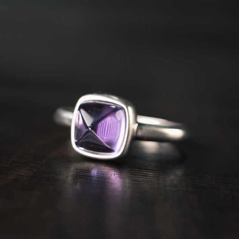Anello regolabile con ametista naturale in argento sterling 925 Buddha Stones - image 10