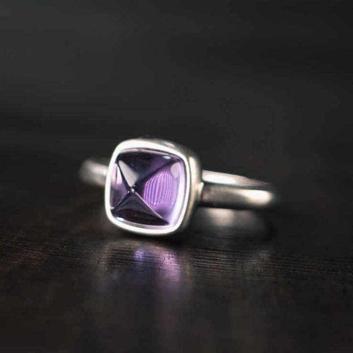 Anello regolabile con ametista naturale in argento sterling 925 Buddha Stones - image 10