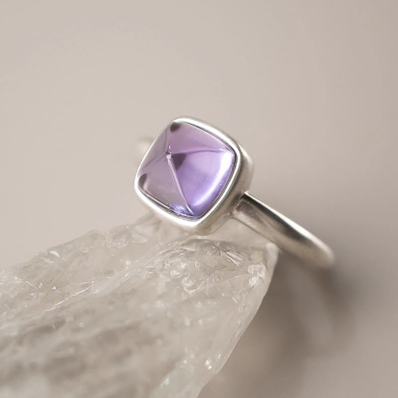 Anello regolabile con ametista naturale in argento sterling 925 Buddha Stones - image 9