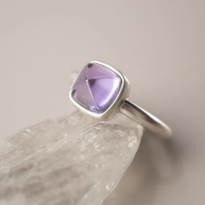 Anello regolabile con ametista naturale in argento sterling 925 Buddha Stones - image 9