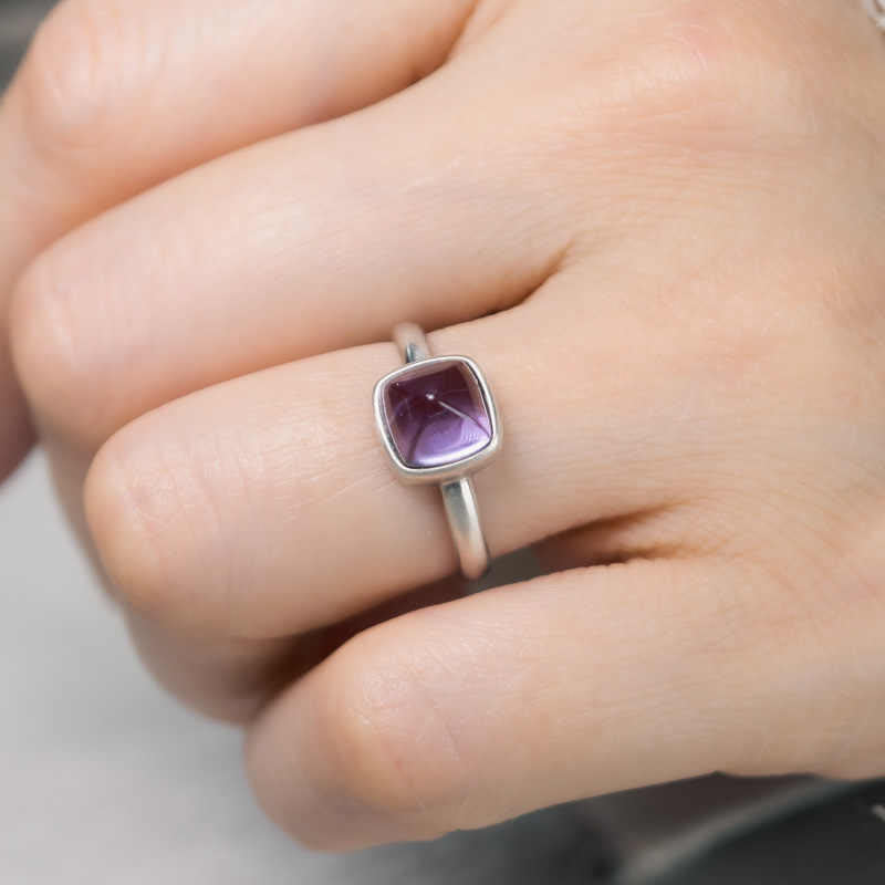 Anello regolabile con ametista naturale in argento sterling 925 Buddha Stones - image 12