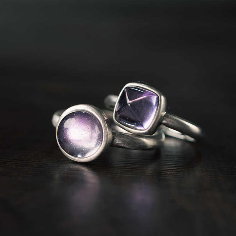 Anello regolabile con ametista naturale in argento sterling 925 Buddha Stones - image 14