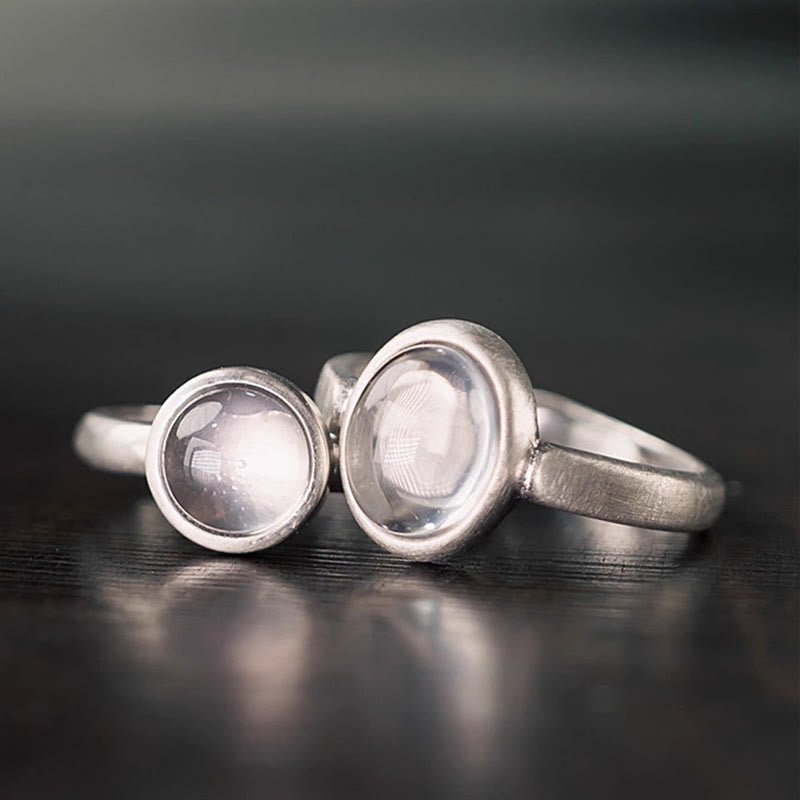 Anello regolabile con cristallo rosa in argento sterling 925 naturale Buddha Stones - Stile A (circa 9*11 mm) - image 0