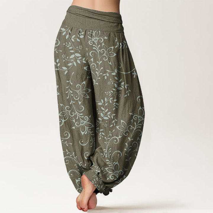 Pantaloni harem da donna con elastico in vita, in puro cotone, con motivo a fiori casual e motivo a vite, motivo Buddha Stones - image 6