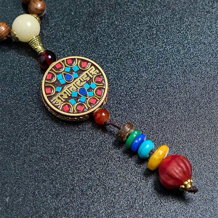 Collana con ciondolo in perline di rame, mantra luminoso, perline di rame, ciondolo in legno di Schima, fatto a mano in tibetano con Buddha Stones . - image 4
