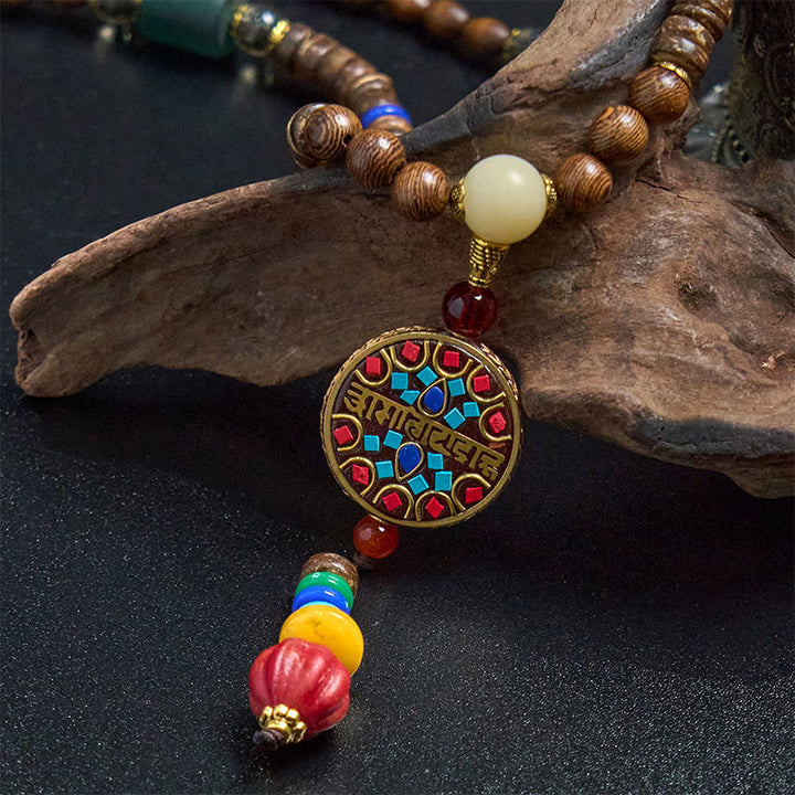 Collana con ciondolo in perline di rame, mantra luminoso, perline di rame, ciondolo in legno di Schima, fatto a mano in tibetano con Buddha Stones . - image 5