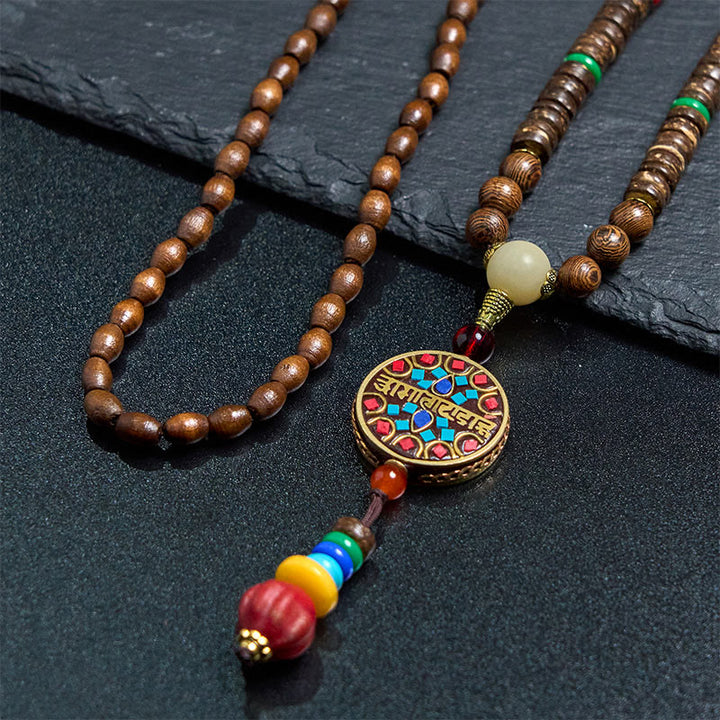 Collana con ciondolo in perline di rame, mantra luminoso, perline di rame, ciondolo in legno di Schima, fatto a mano in tibetano con Buddha Stones . - image 3