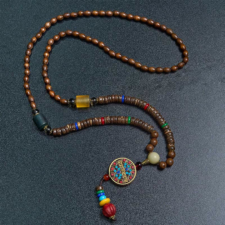 Collana con ciondolo in perline di rame, mantra luminoso, perline di rame, ciondolo in legno di Schima, fatto a mano in tibetano con Buddha Stones . - image 1